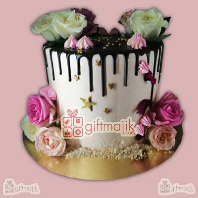 flowers loaded delicious chocolate cake