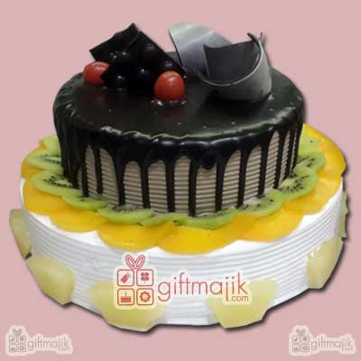 Buy Fresh Fruits and Choco Vanila Cake Delicious Combination