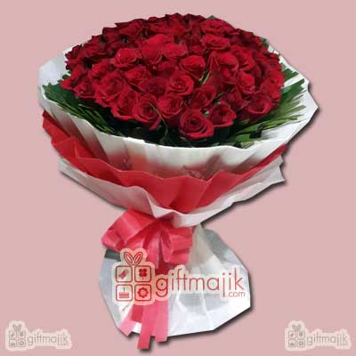 Send Luxury Bunch of 75 Red Roses beautifully Paper Packed