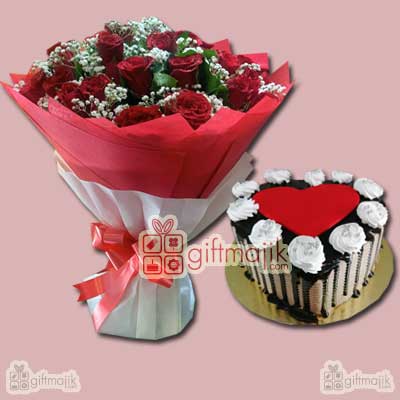 Send your loved ones 10 Red Roses bunch with half kg Rainbow cake