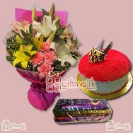 Mix Lily Bunch with Red velvet cake and Chocolates