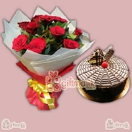 For your dear ones 10 Red Roses Bunch with half kg Hazelnut Cake