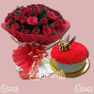 Purchase Beautiful  Bunch of 50 Roses Paper Packed half kg Red Velvet Cake