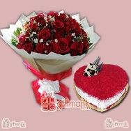 Beautiful 40 red roses with red velvet cake, half kg heart shape red velvet cake