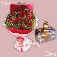 Beautiful roses arrangement with ferror rocher and cadbury silk chocolates