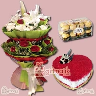 Send Beautiful Assorted Bunch of Flowers with 1 kg Cake and Mix Chocolate  basket