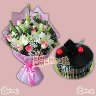 Assorted Lilies bunch with chocolate Truffle cake
