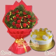 Send Beautiful Bunch of 40 Rose Flowers and Pineapple Delight Cake