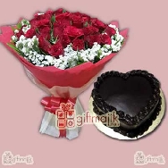Send Chocolate Truffle cake 1 kg with Beautiful bunch of 65 Red Roses