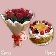 Order Bunch of 10 Red Roses with half kg Butter Scotch Cake